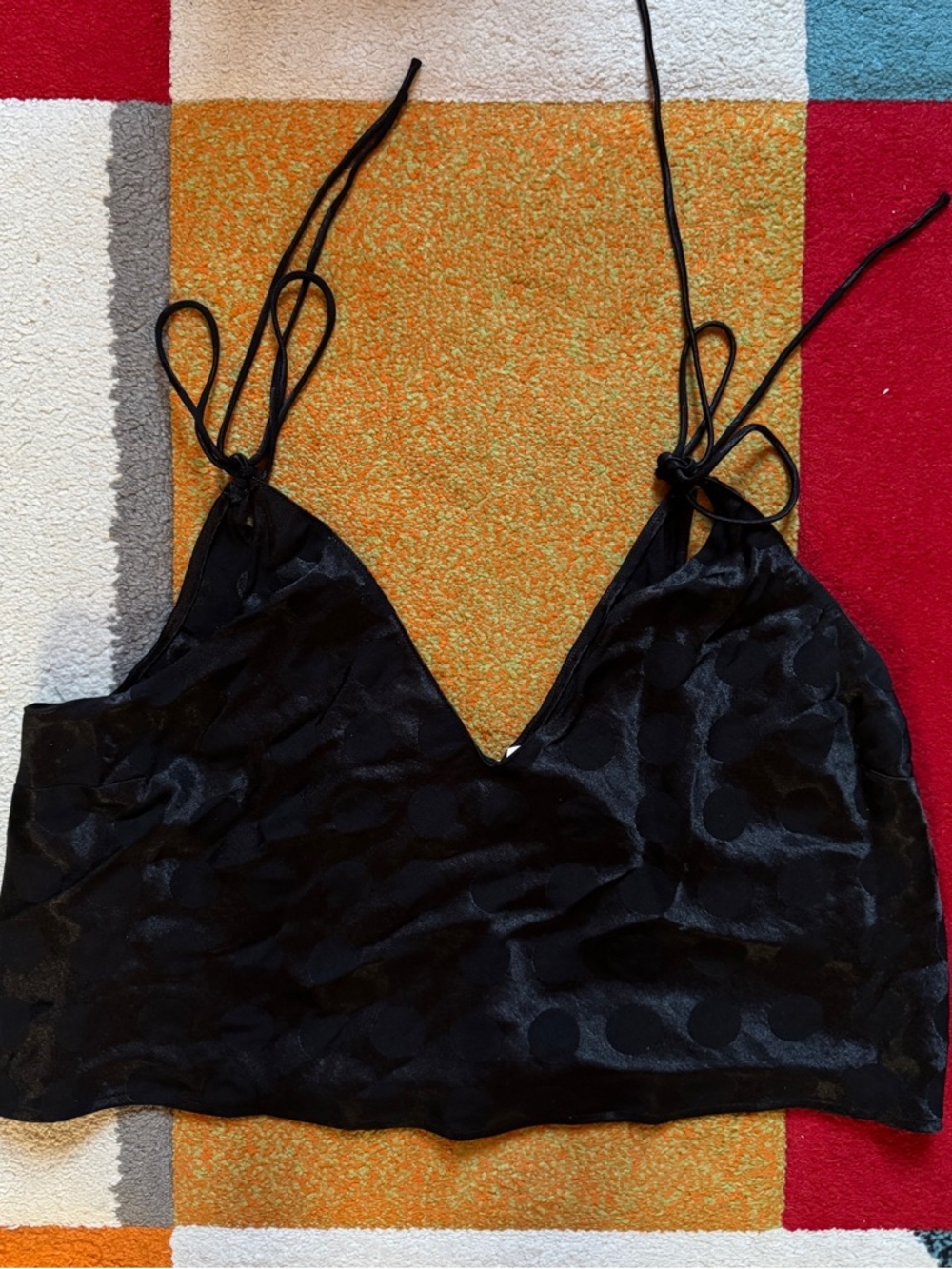 Victorias Secret | Tie Black Satin Polka Dot Cami
